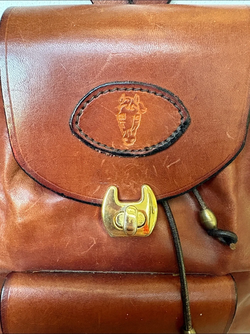 Namsce Bazar San Gimignano  Italian Leather backpack/Horse logo Brown/Gold turnl